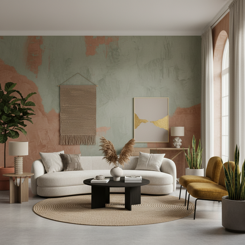 Modern iç mekan alçı boya dekorasyonu