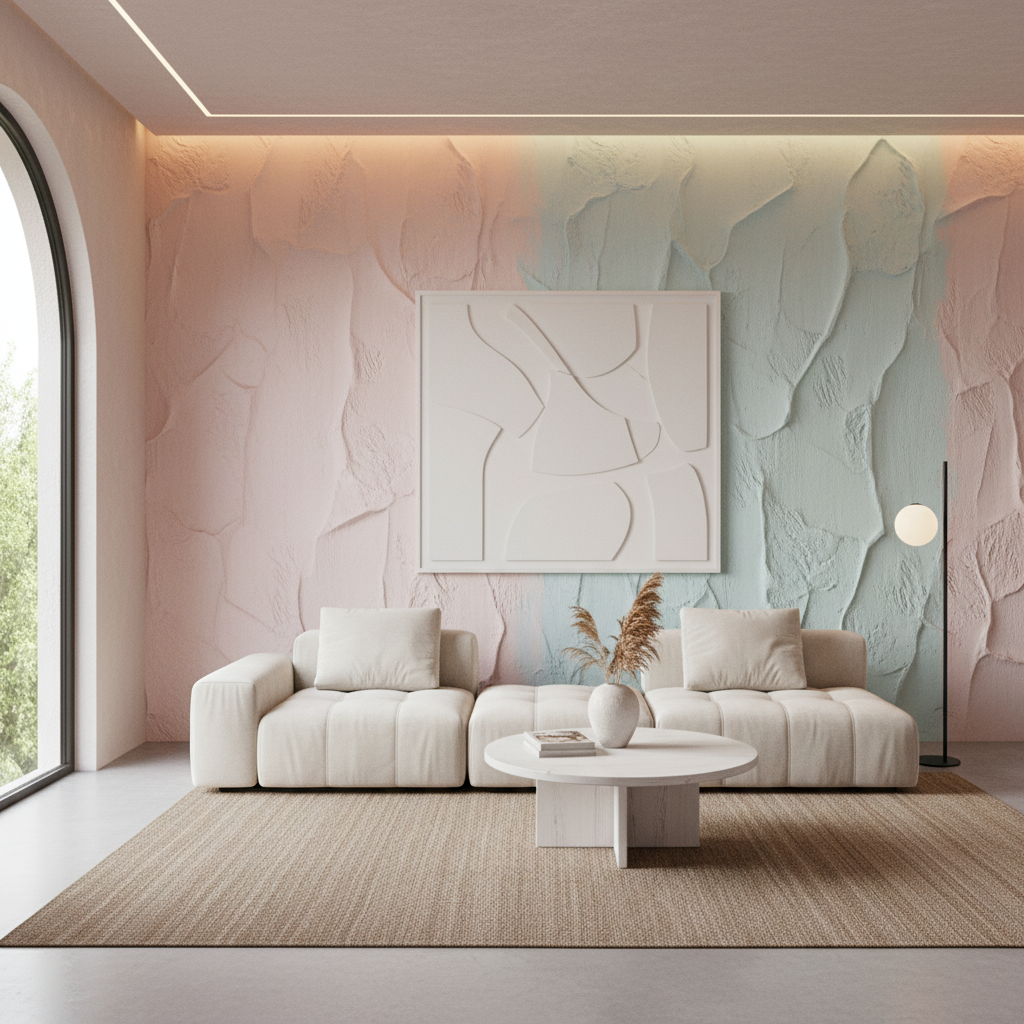 Pastel tonlarında dekoratif alçı duvarlar