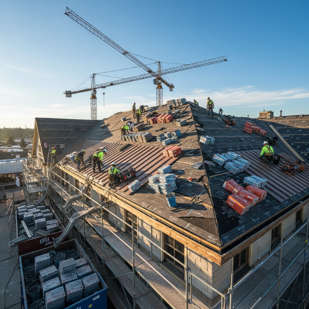 Çatı tadilatı yapılan bir inşaat alanı