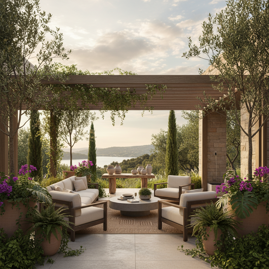 Modern açık alan tasarımı ile doğal yeşilliklerin oluşturduğu huzurlu bir yaşam alanı.