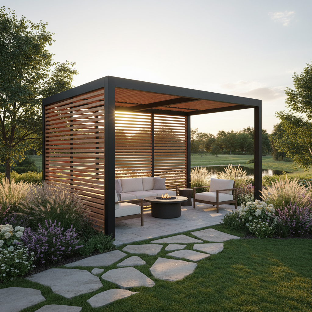 Bahçede açılır kapanır pergola sistemi