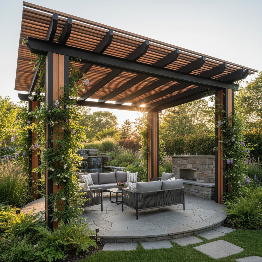 Modern açılır kapanır pergola bahçede