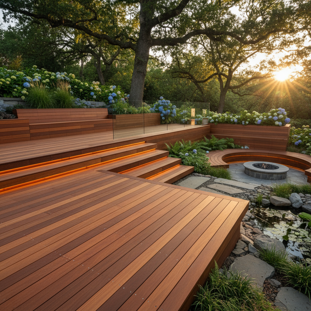 Ahşap deck sistemleri ile tasarlanmış şık bir dış mekan.