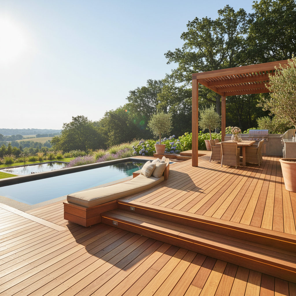 Ahşap deck sisteminin dış mekandaki görünümü