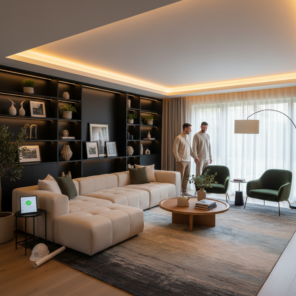 Modern ve şık bir oturma odası tadilat görüntüsü