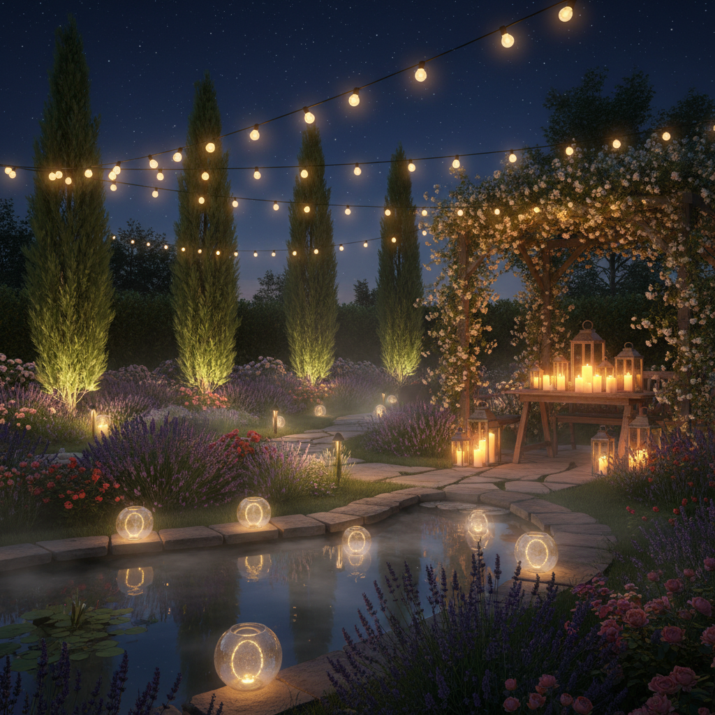 Gece bahçe aydınlatması örneği
