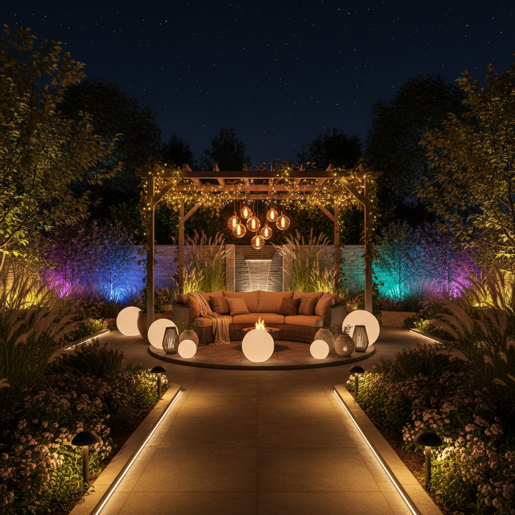 Gece bahçe aydınlatması örneği