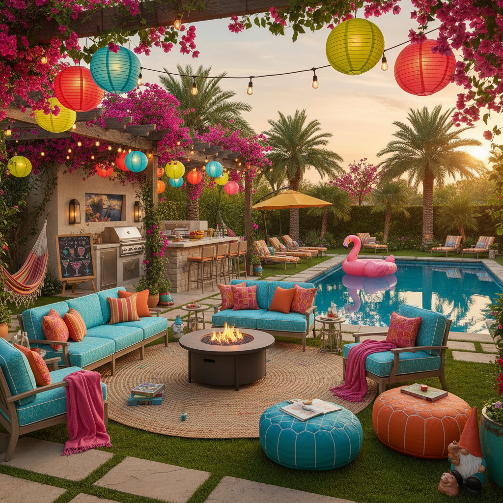 Renkli bir bahçe eğlence alanı