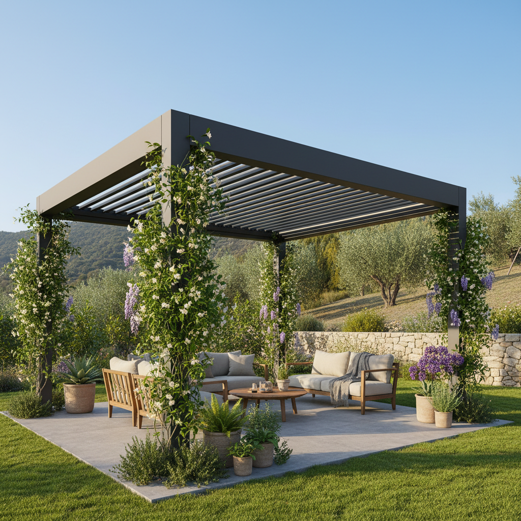 Modern bioclimatic pergola bahçede