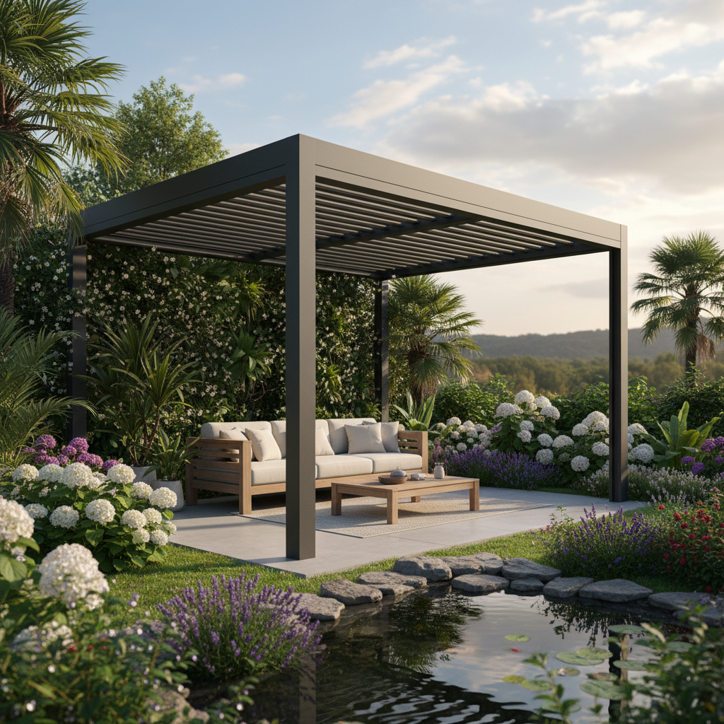 Modern bioclimatic pergola bahçede