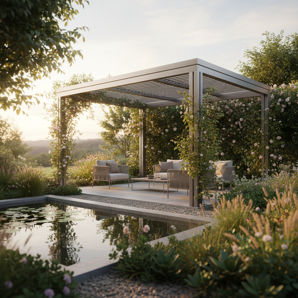 Modern bioclimatic pergola bahçede