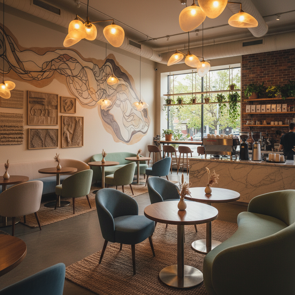 Şık ve modern bir kafe iç mekan tasarımı