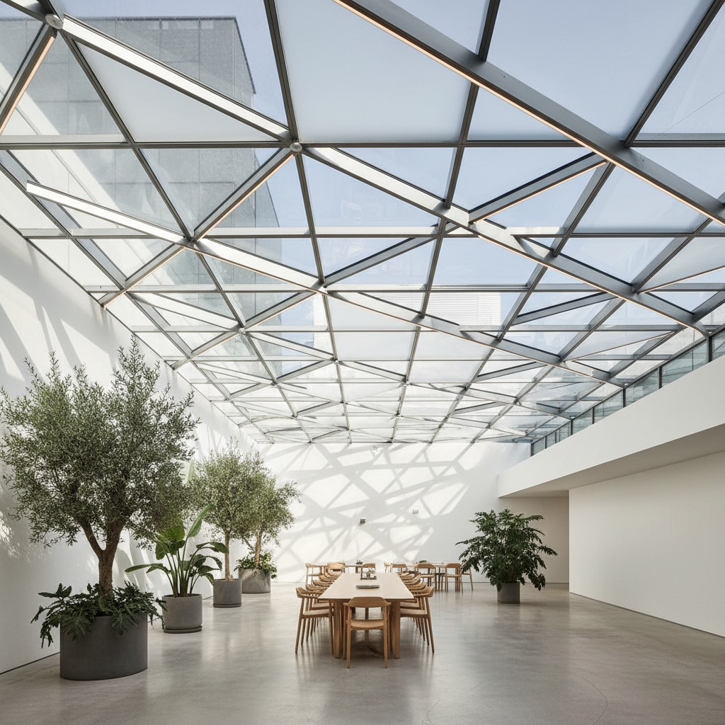 Modern bir iç mekan cam tavan uygulaması