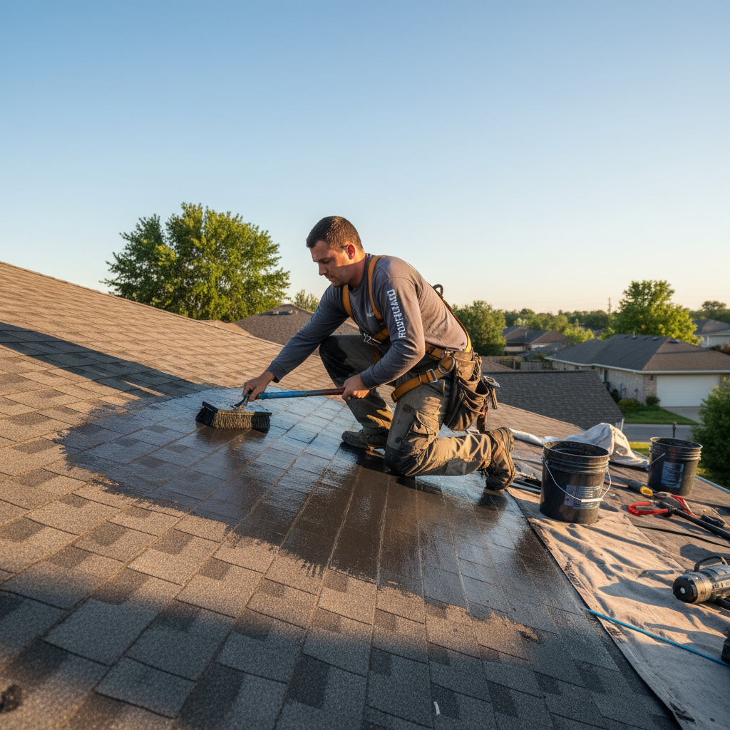 Su yalıtımı uygulaması yapan bir işçi