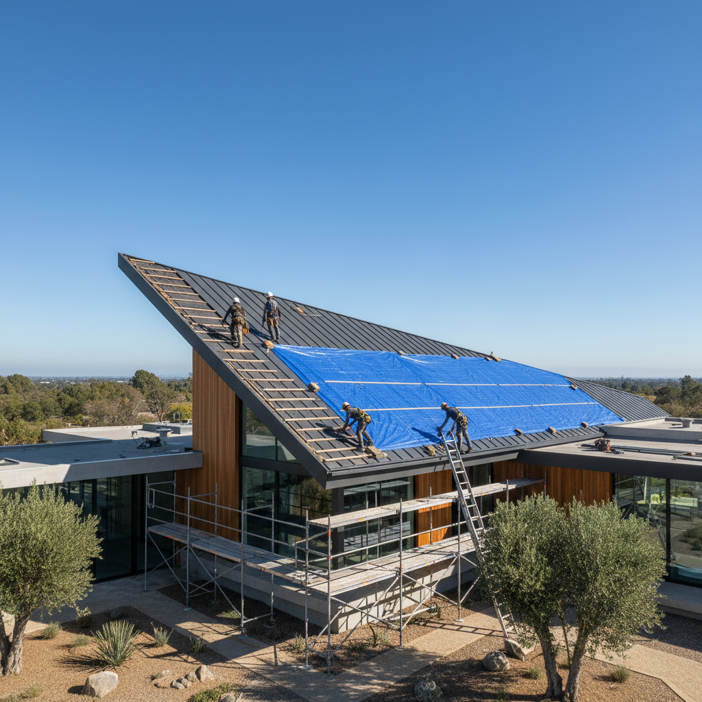 Çatı tadilatı yapan işçiler