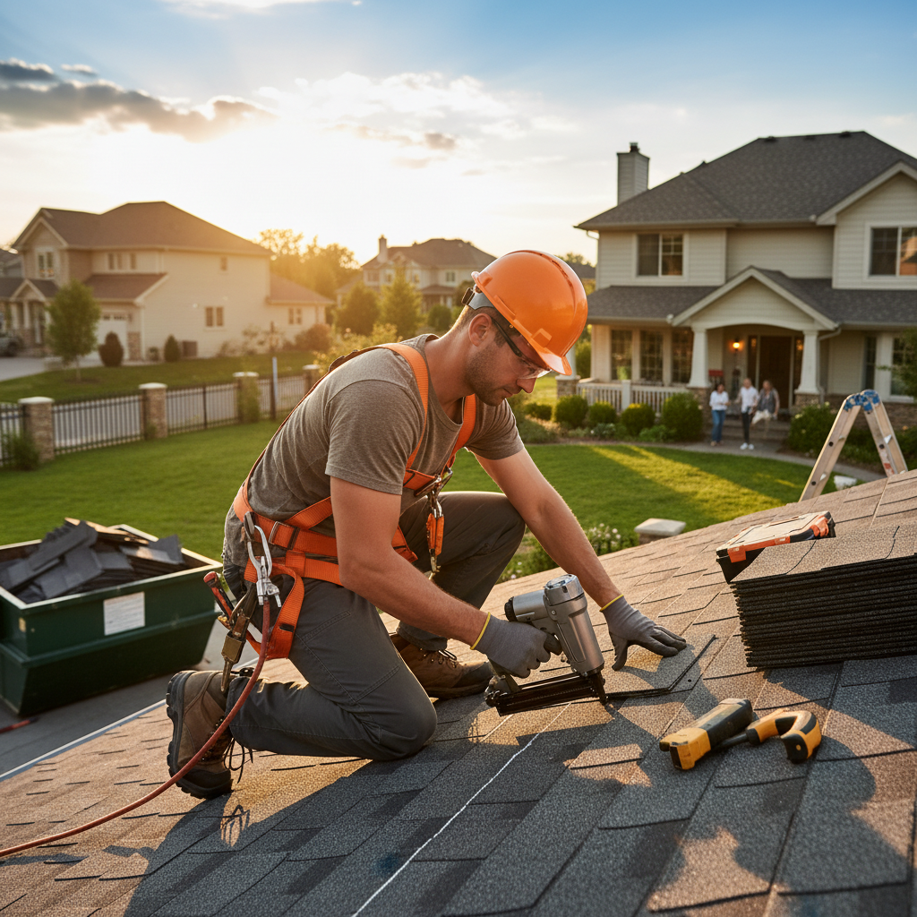 Çatı tadilatı yapan profesyonel işçi