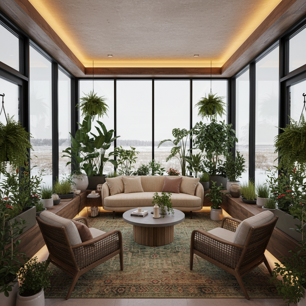 Dört mevsim kullanılabilir alan iç mekan bahçesi