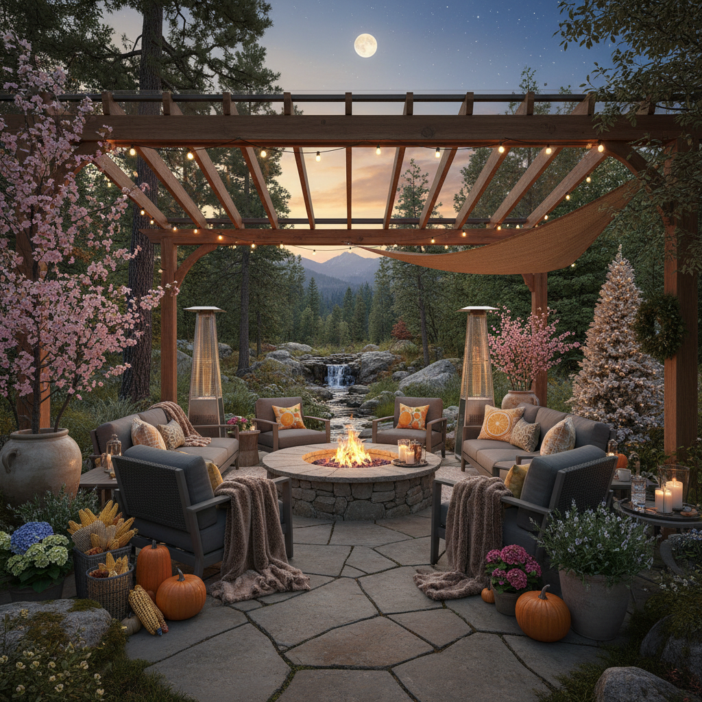 Dört mevsim kullanılabilir alanlar için modern bir teras tasarımı.