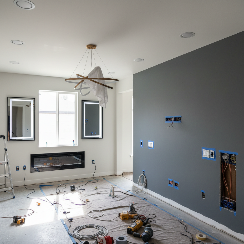 Yeni elektrik tesisatı ve modern aydınlatma örneği