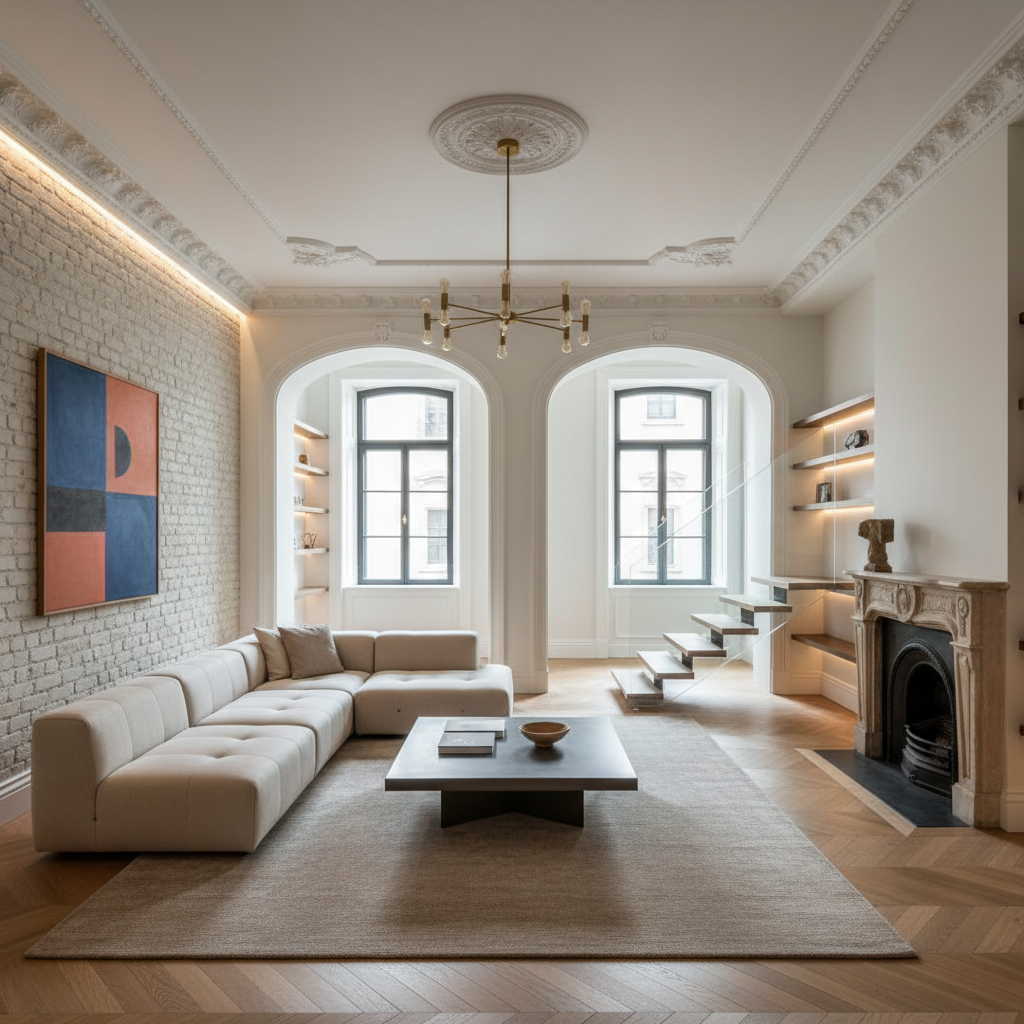 Tadilat yapılmış tarihi bir evin iç mekan görüntüsü