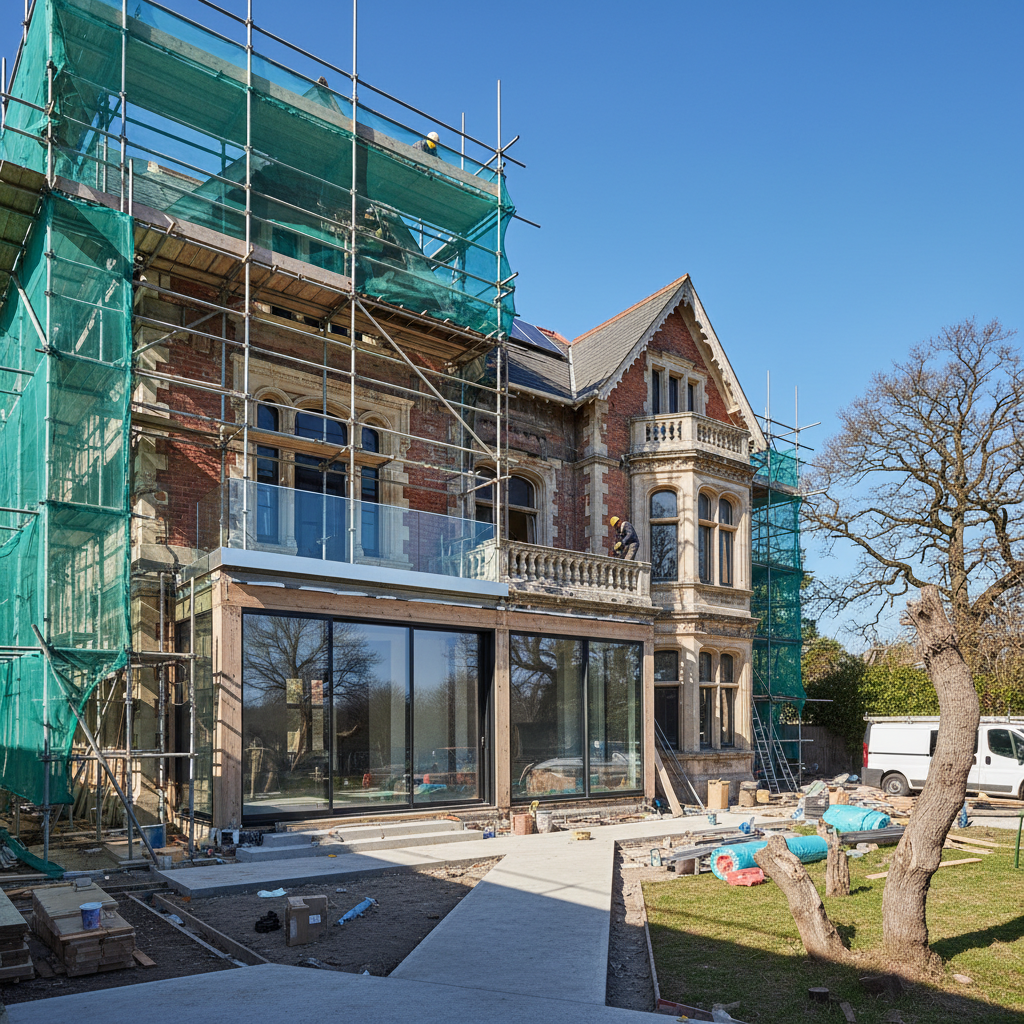 Eski bir ev tadilatta, yenilikçi tasarım unsurları ile birlikte.