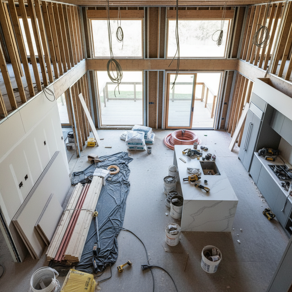 Ev yenileme projesi inşaat sürecinde