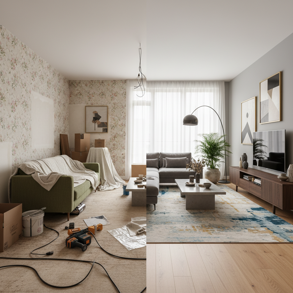 Modern oturma odası tadilat sahnesi