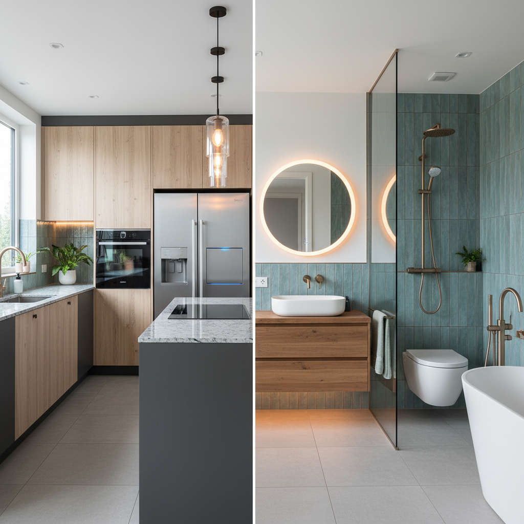 Modern bir mutfak ve banyo yenileme örneği