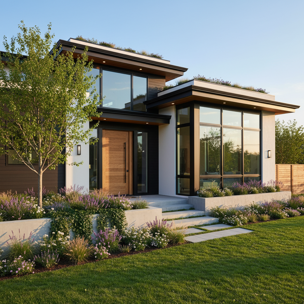 Güzel bir bahçe ile modern bir evin yenileme görünümü
