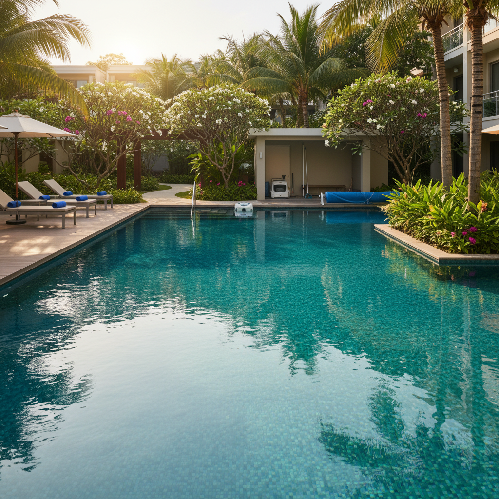 Temiz bir havuz ve çevresi