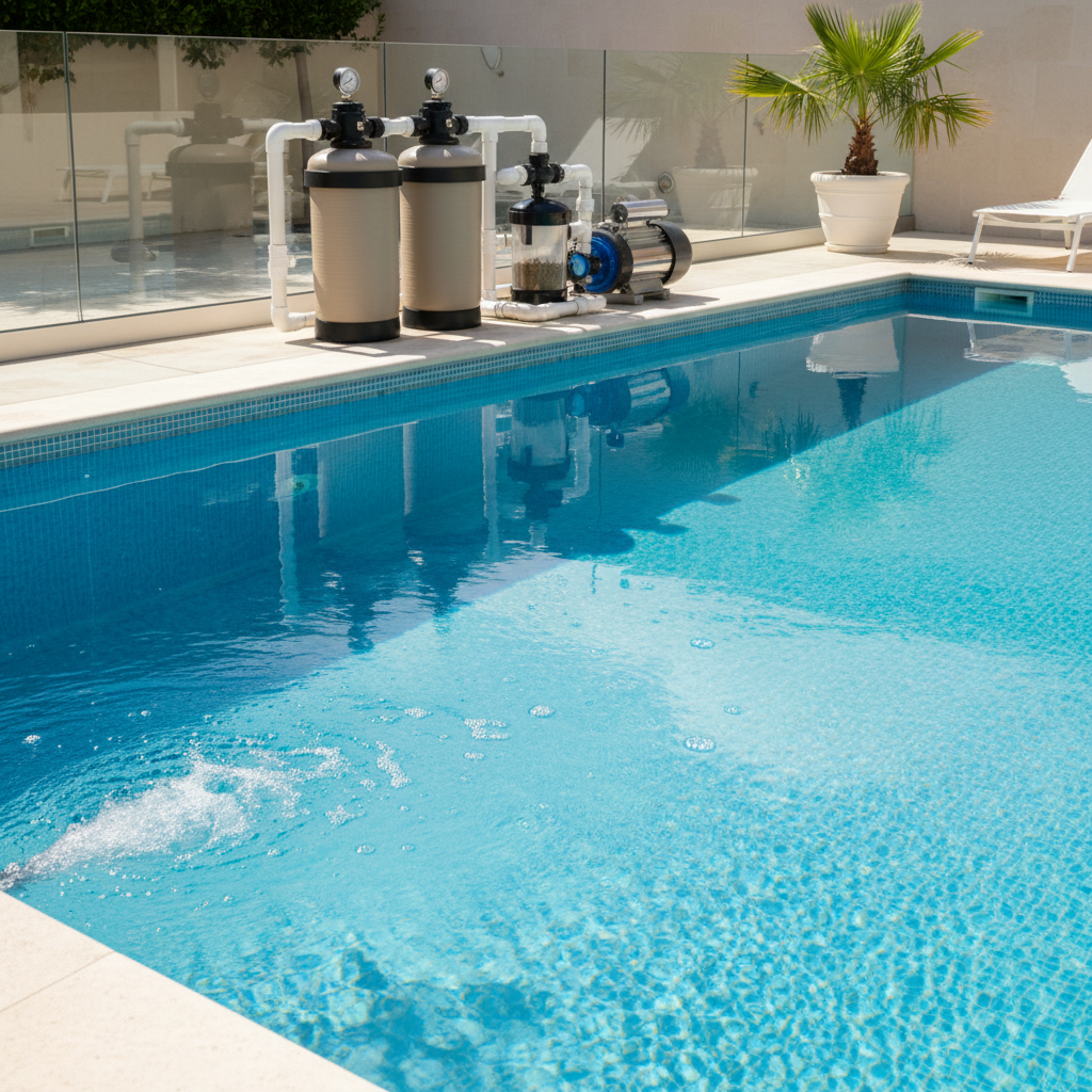 Temiz bir havuz ve filtrasyon ekipmanları