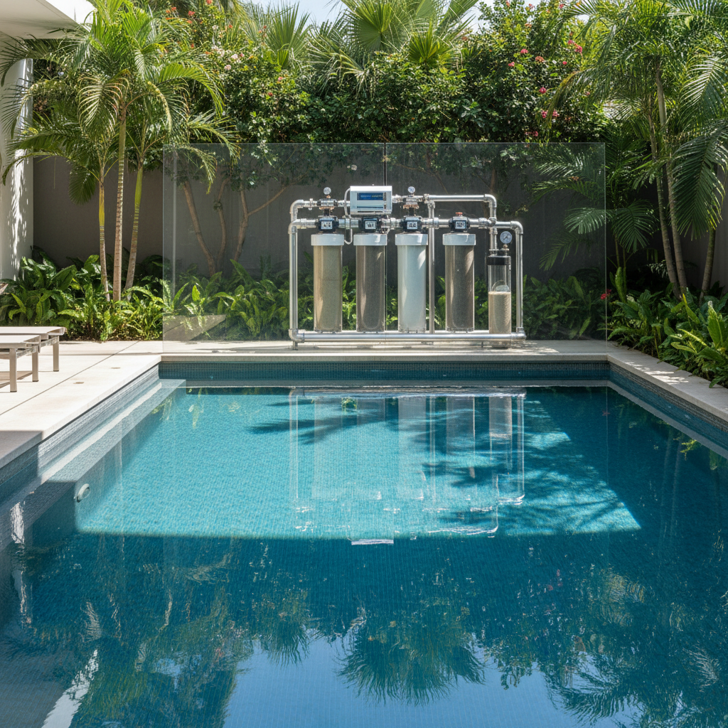 Temiz bir havuz ve modern filtrasyon sistemi