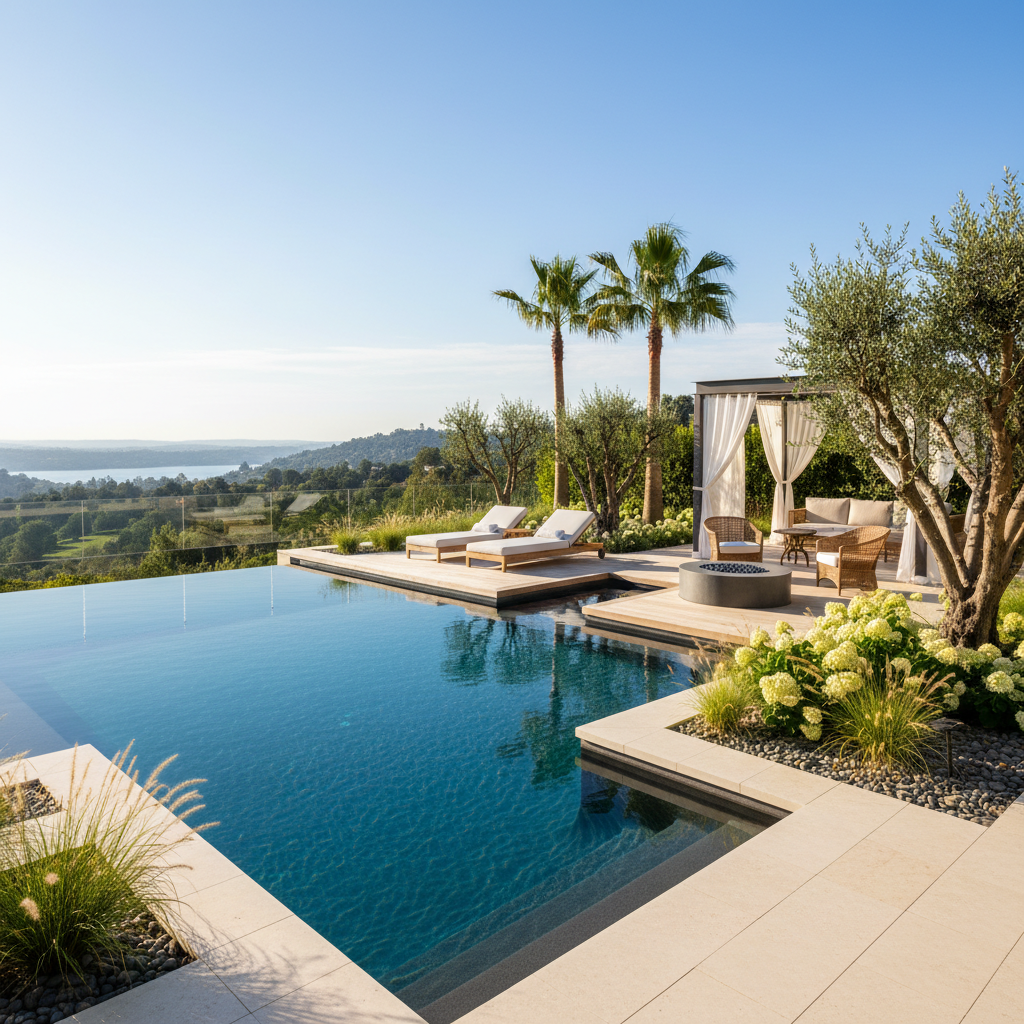 Modern tasarımlı bir arka bahçe havuzu