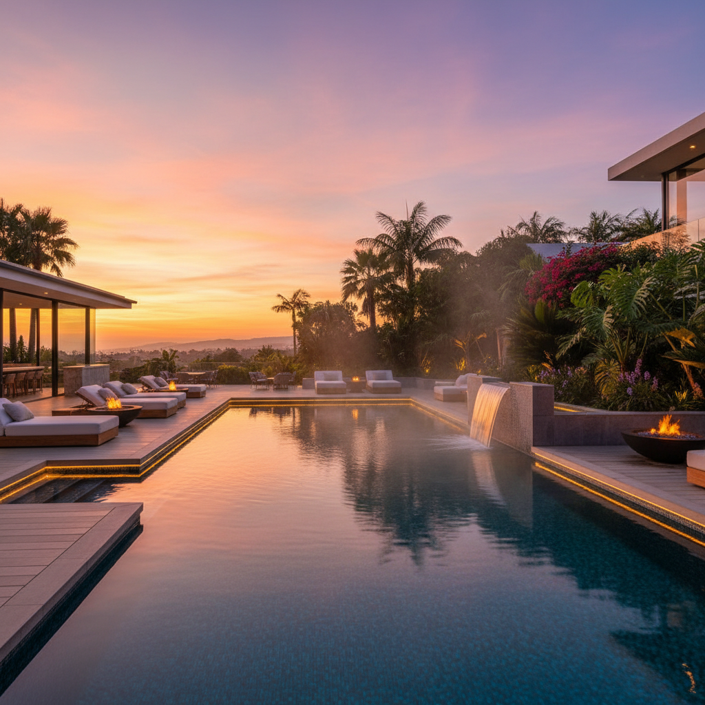 Lüks bir ısıtmalı havuz manzarası