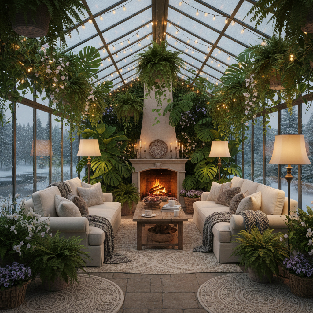 Sıcak bir kış bahçesi dekorasyonu