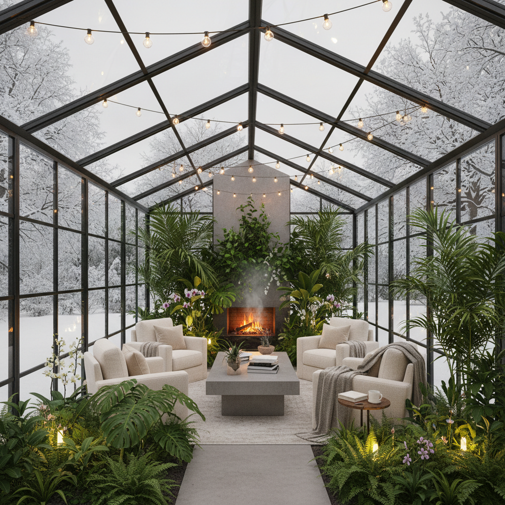 Modern bir kış bahçesi iç mekan görüntüsü