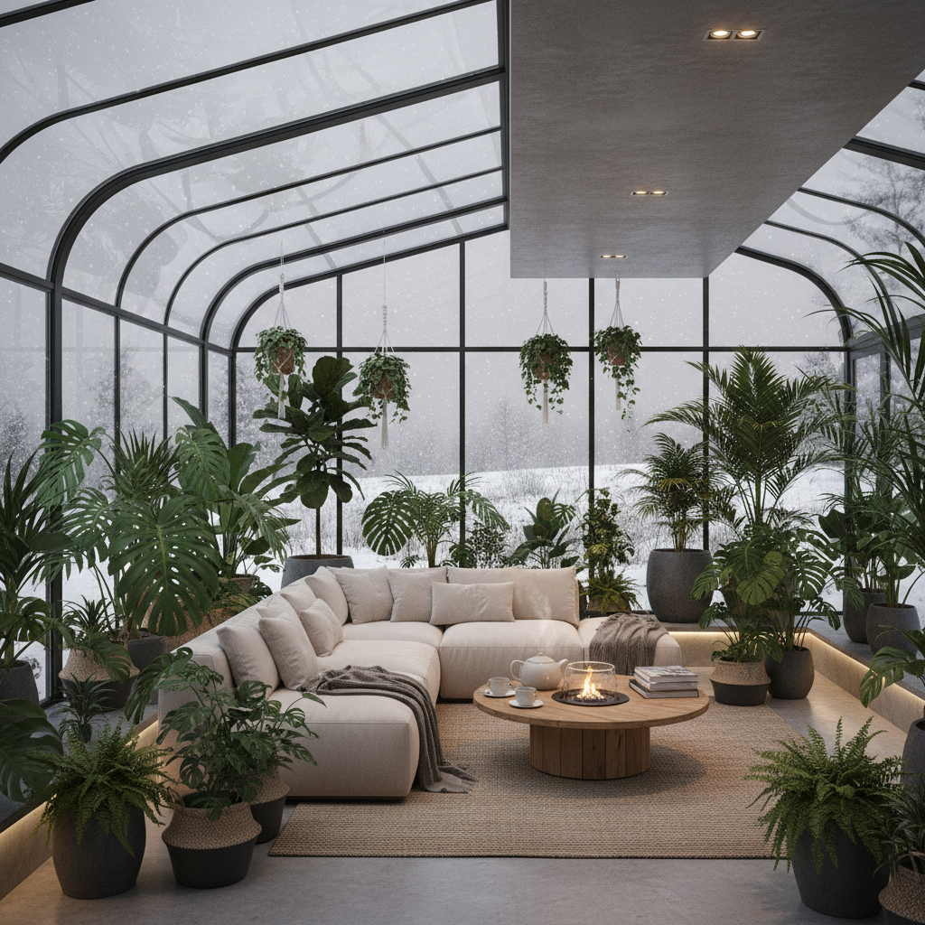 Modern bir kış bahçesi manzarası