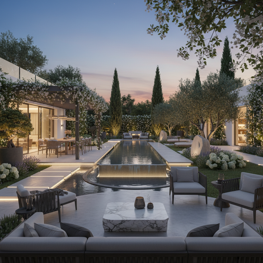 Lüks villa bahçe düzenleme örneği