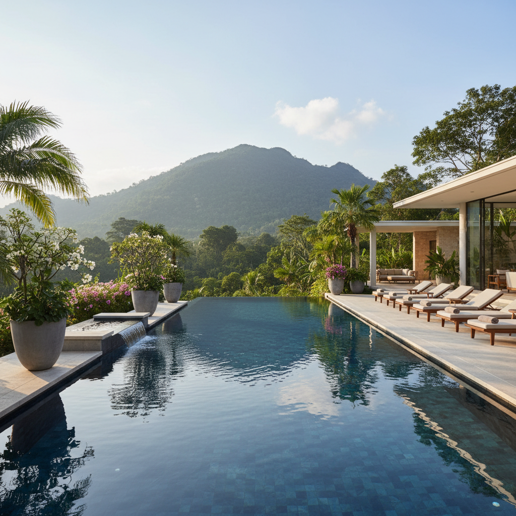 Lüks villa havuzu doğal bir ortamda