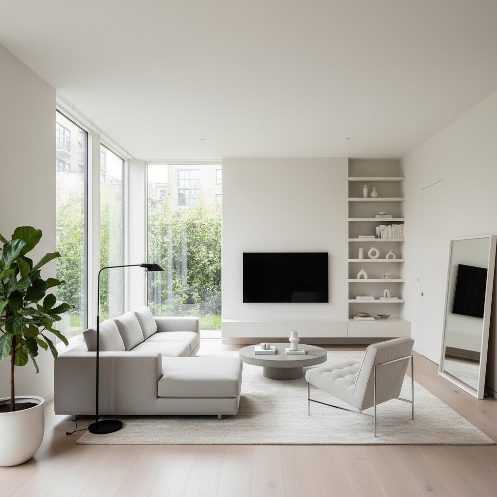 Minimalist tasarıma sahip aydınlık bir oturma odası