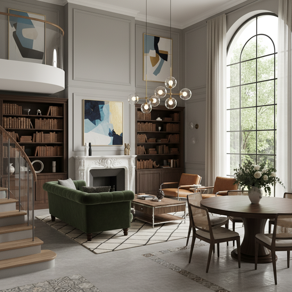 Modern ve klasik tasarımın birleşimi, iç mekan dekorasyonu