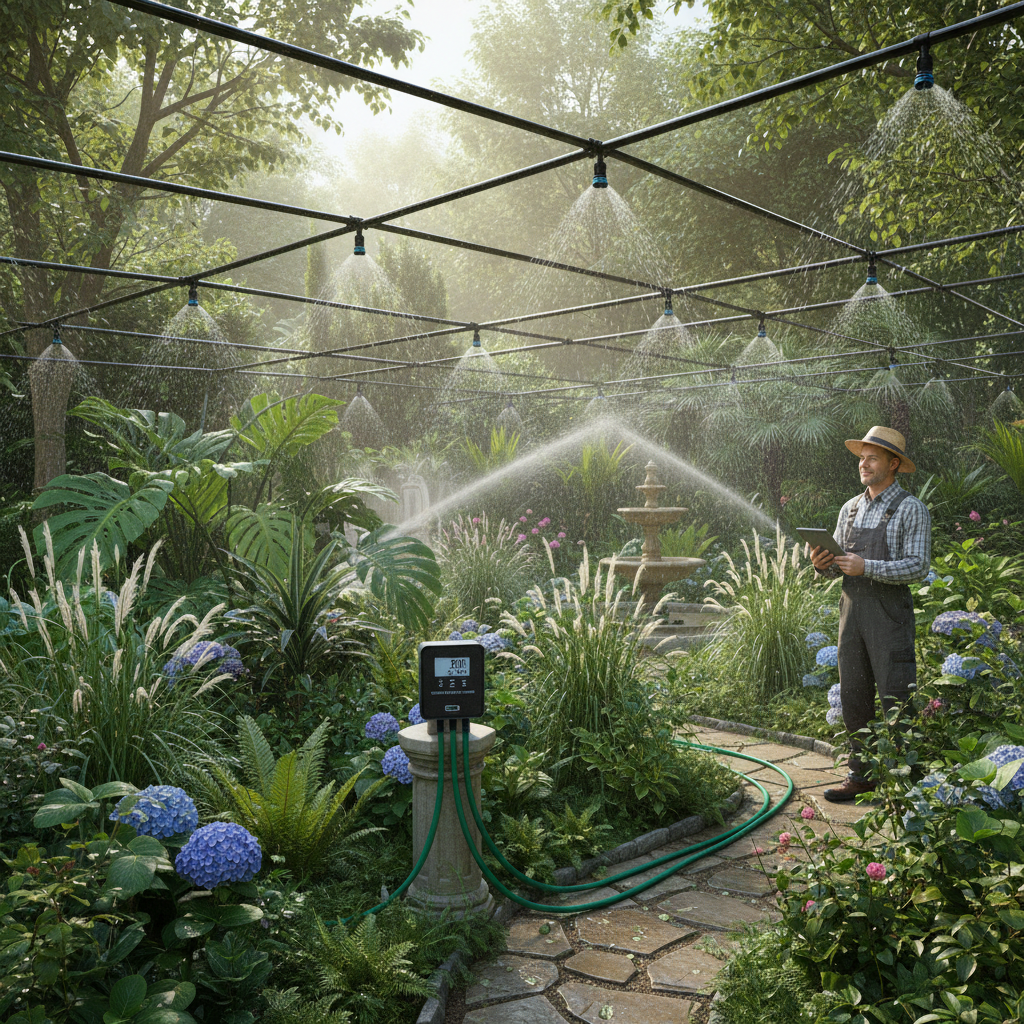 Otomatik sulama sistemi çalışan bir bahçe