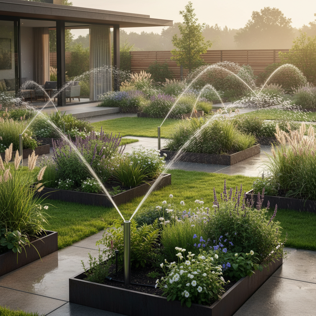 Modern bahçe otomatik sulama sistemi
