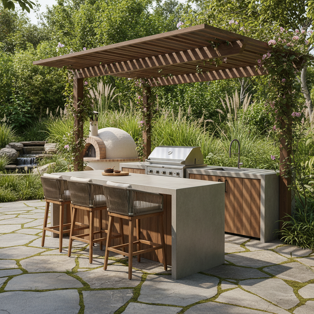 Modern açık hava mutfak kurulumu