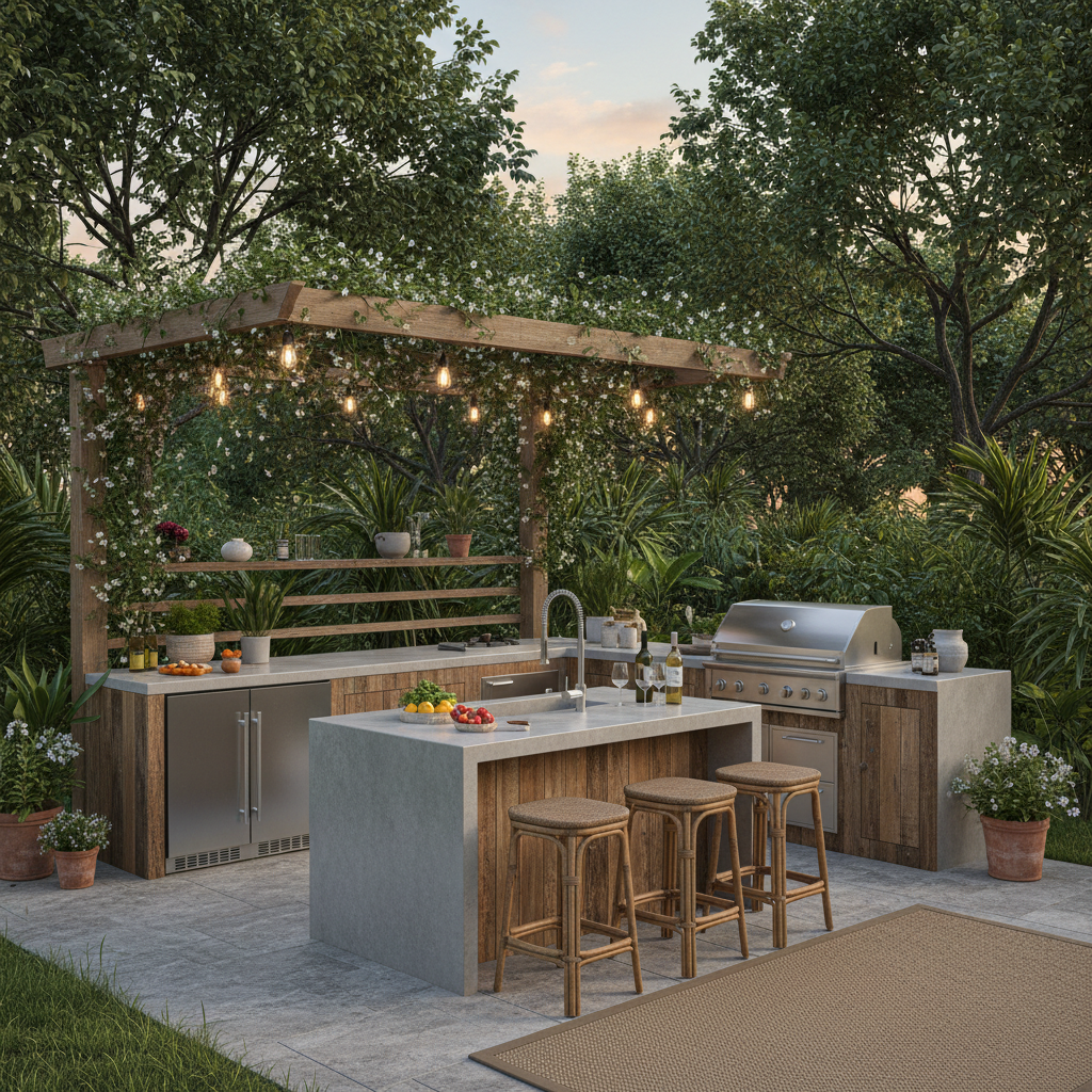 Şık bir açık hava mutfak alanı