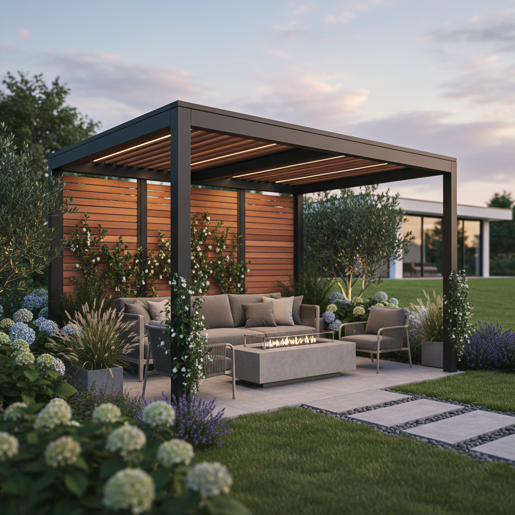 Modern bir bahçe pergolası