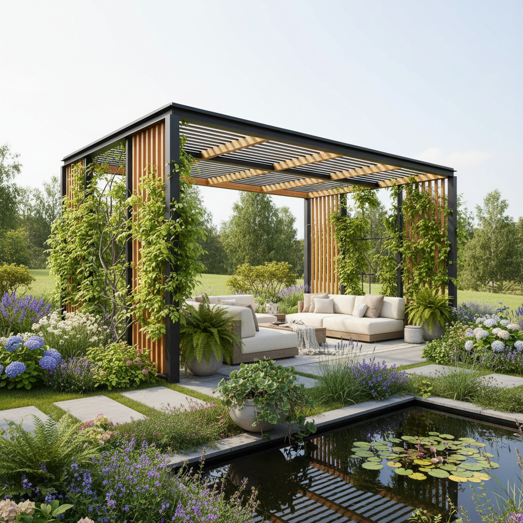 Modern bir bahçe pergola sistemi