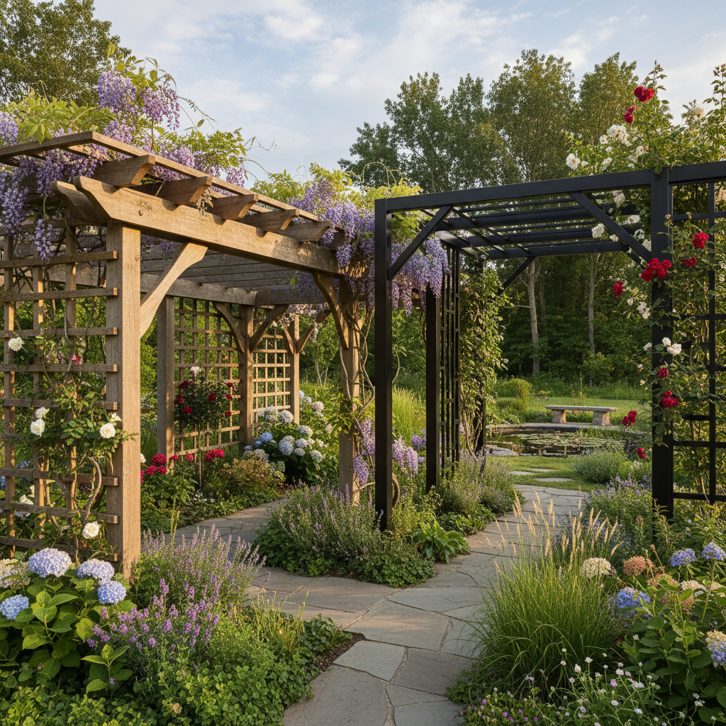 Bahçede şık bir pergola sistemi