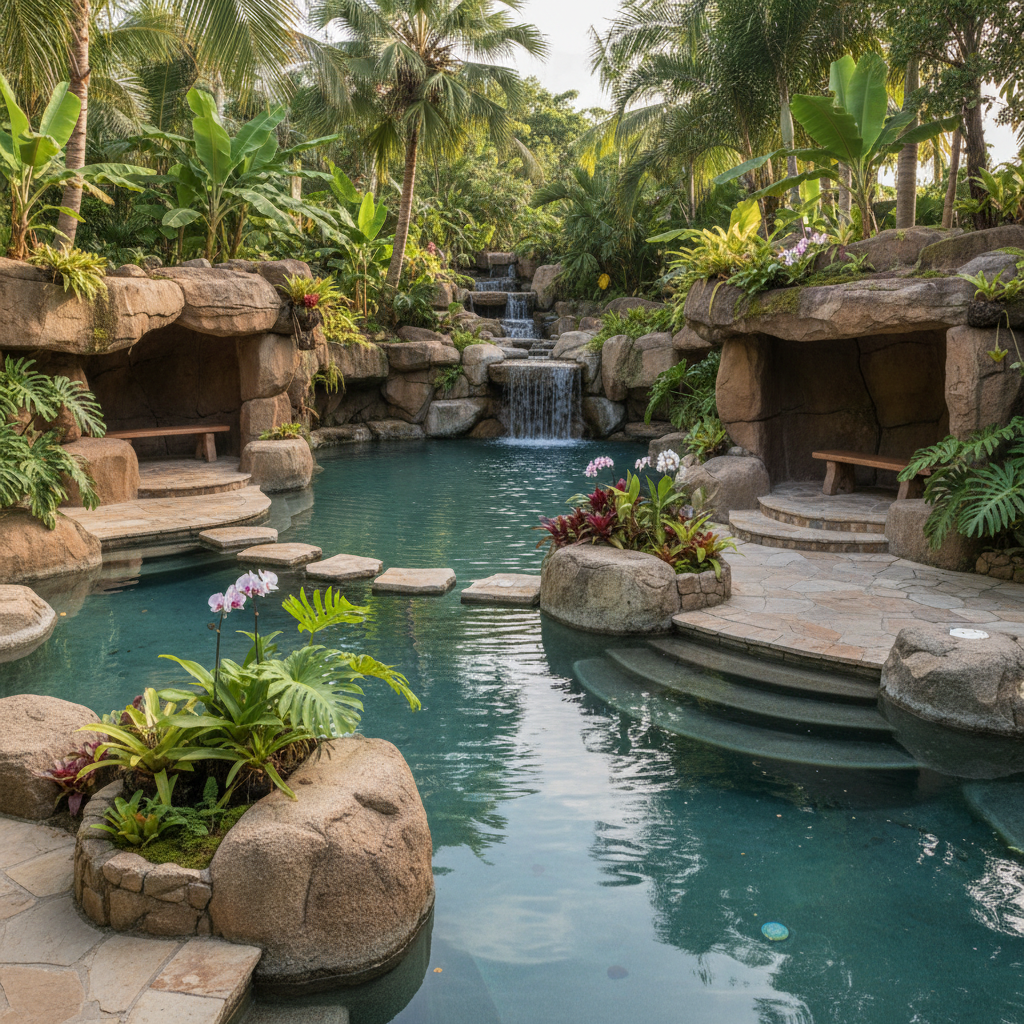 Peyzaj ile uyumlu doğal taş havuz