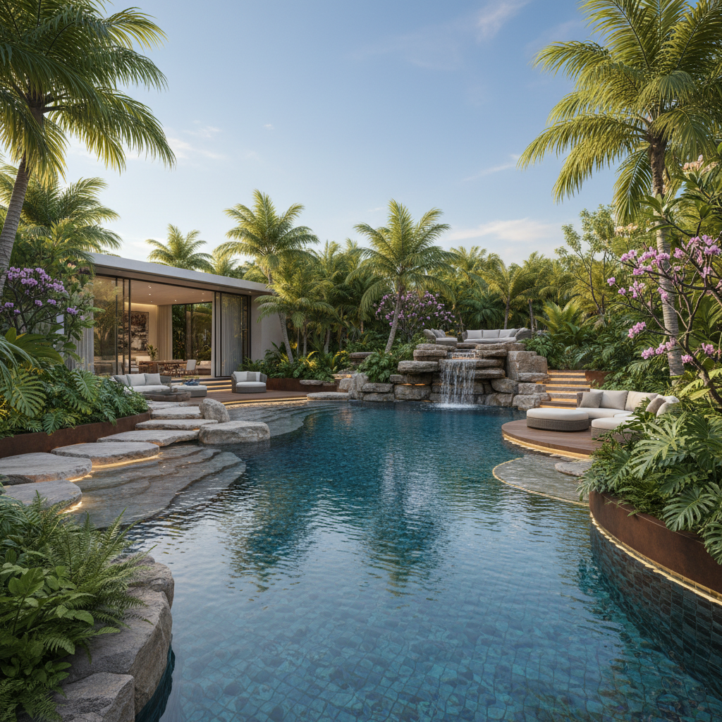 Doğal peyzaj ile çevrili lüks havuz